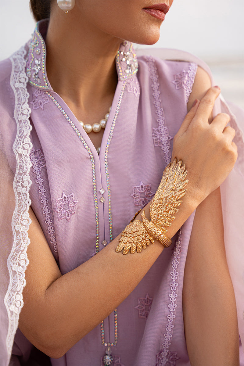 Lilac Embroidered Cotton Organza Salwar Kameez (3-Piece) - Image 4