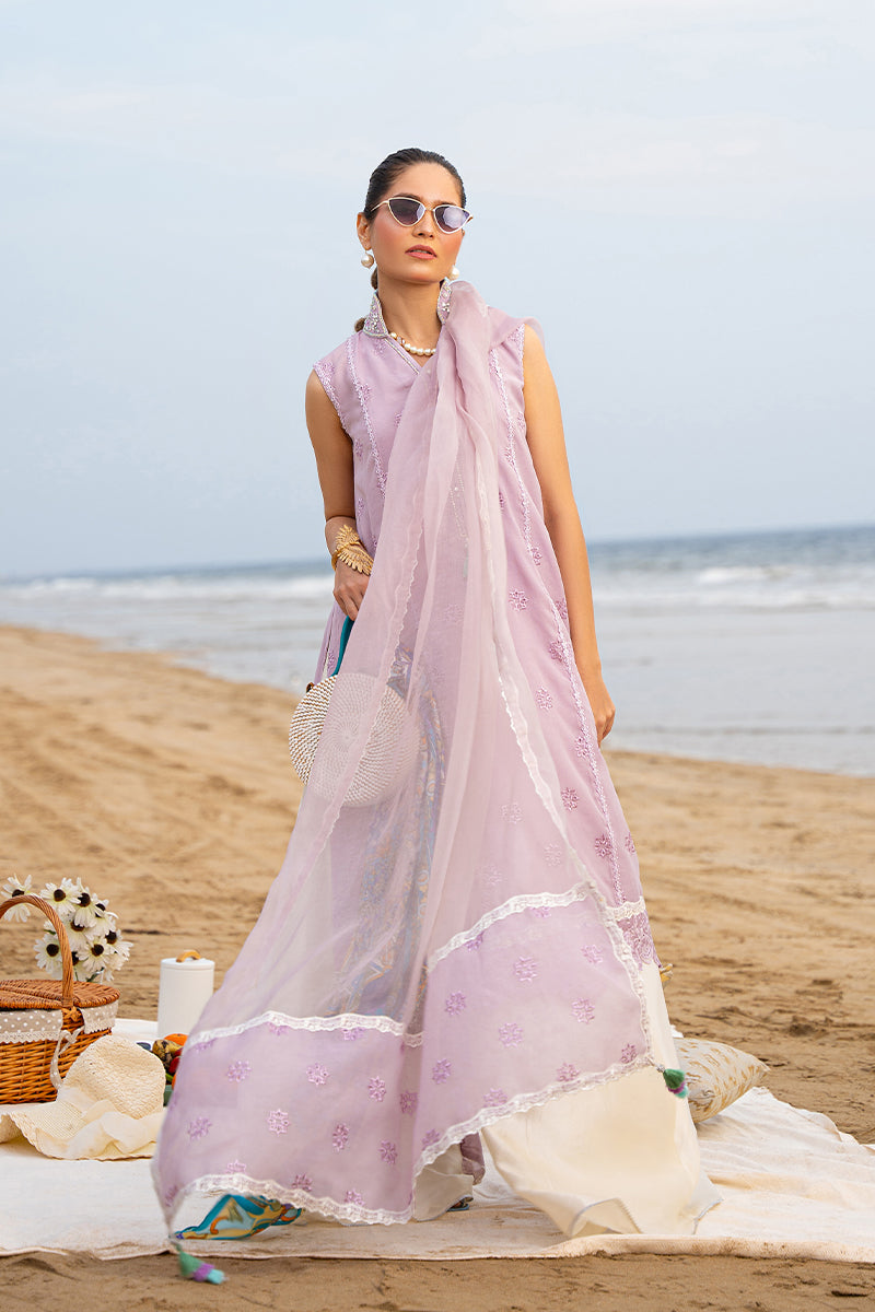 Lilac Embroidered Cotton Organza Salwar Kameez (3-Piece) - Image 5