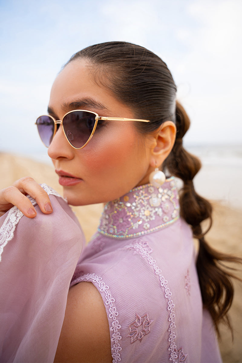 Lilac Embroidered Cotton Organza Salwar Kameez (3-Piece) - Image 8