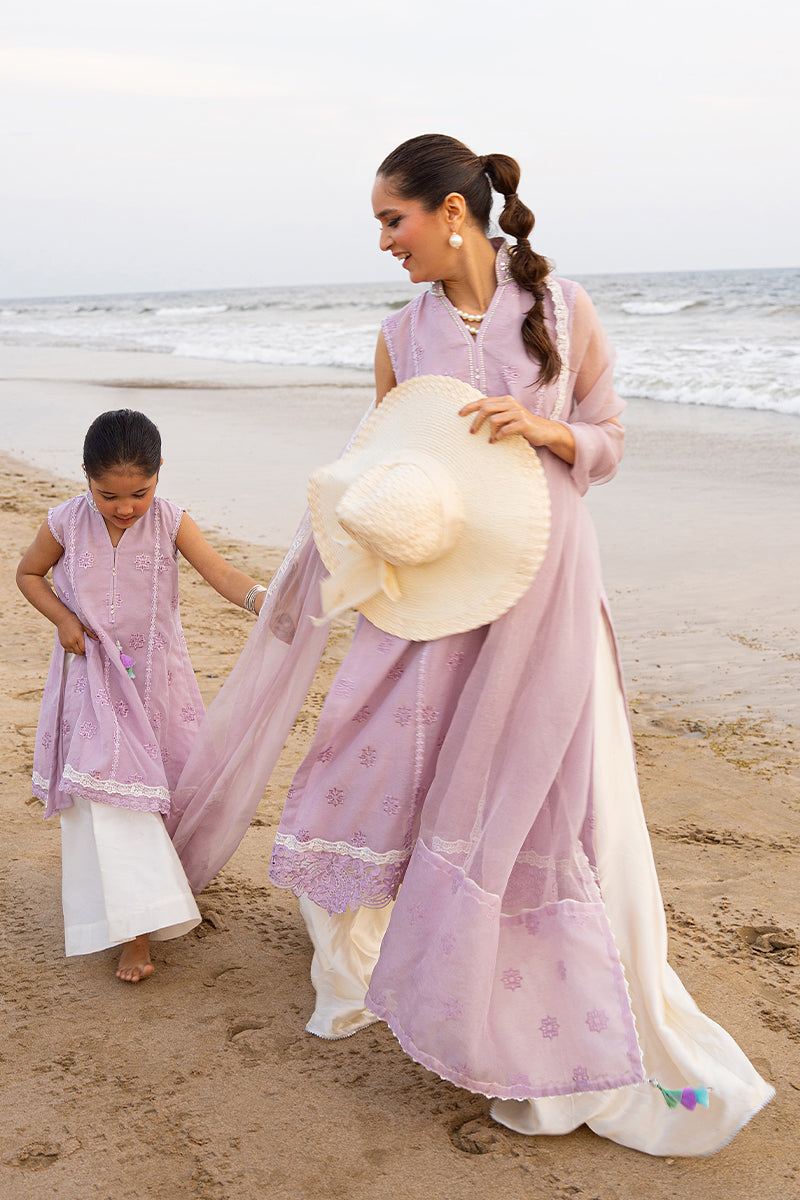 Lilac Embroidered Cotton Organza Salwar Kameez (3-Piece) - Image 10