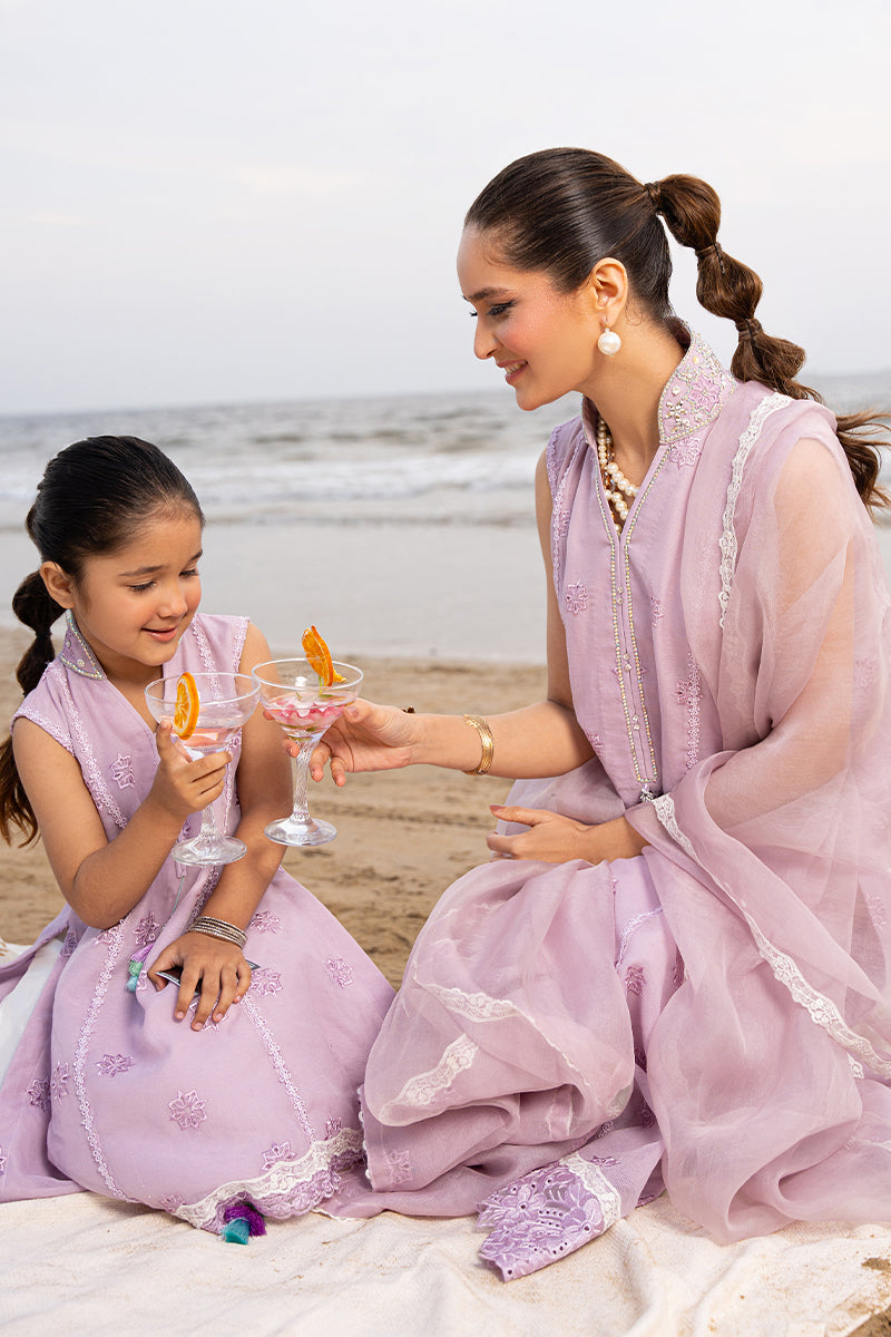 Lilac Embroidered Cotton Organza Salwar Kameez (3-Piece) - Image 7