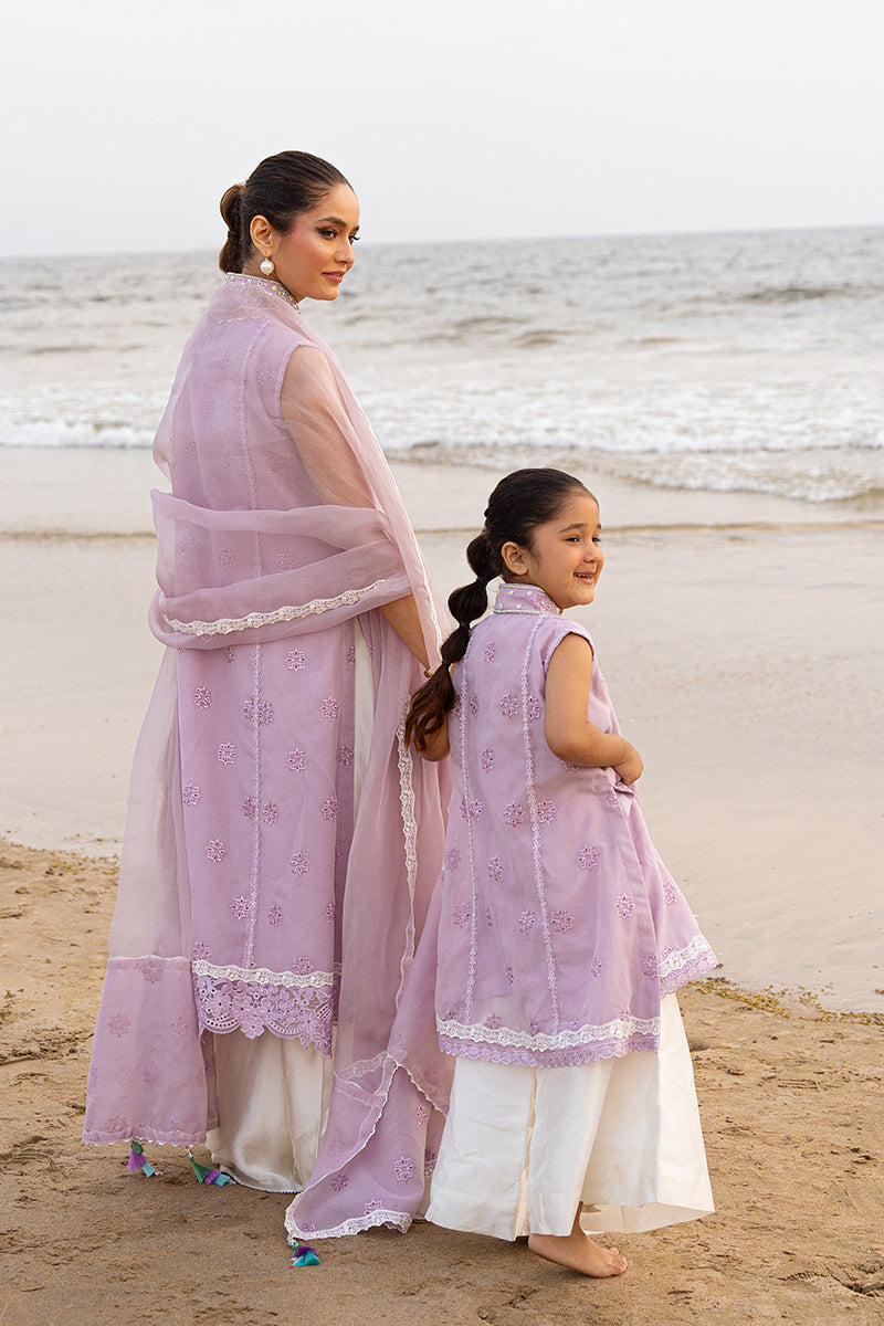 Lilac Embroidered Cotton Organza Salwar Kameez (3-Piece) - Image 10
