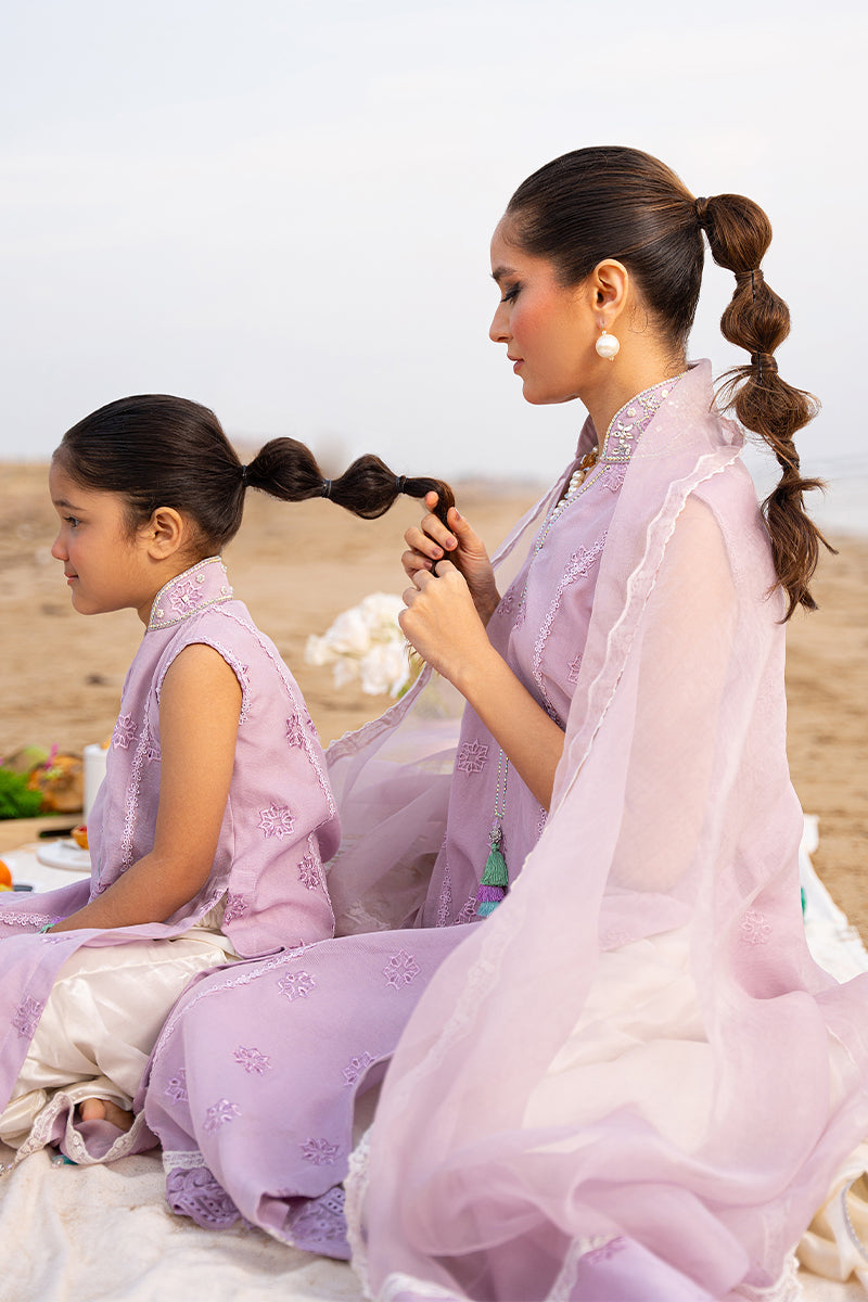 Lilac Embroidered Cotton Organza Salwar Kameez (3-Piece) - Image 7