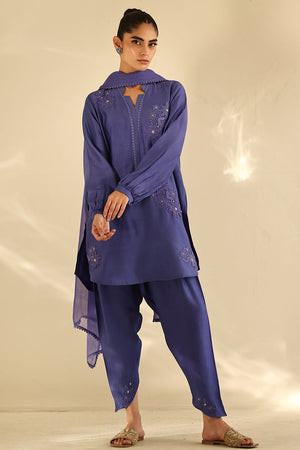 Purple 3D Embroidered Cotton Silk Salwar Kameez (3-Piece) - Image 1
