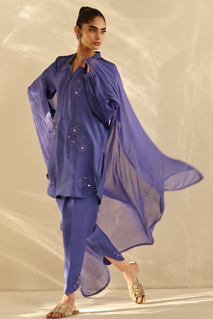 Purple 3D Embroidered Cotton Silk Salwar Kameez (3-Piece) - Image 4