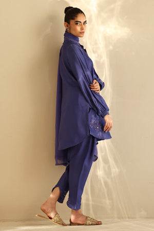 Purple 3D Embroidered Cotton Silk Salwar Kameez (3-Piece) - Image 7