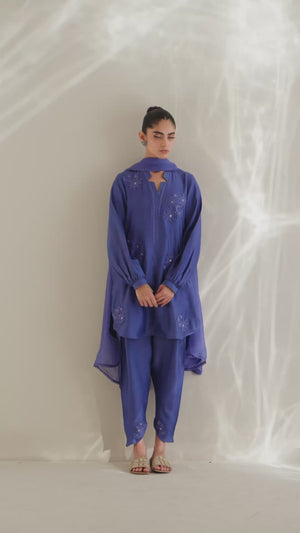 Purple 3D Embroidered Cotton Silk Salwar Kameez (3-Piece) - Image 8