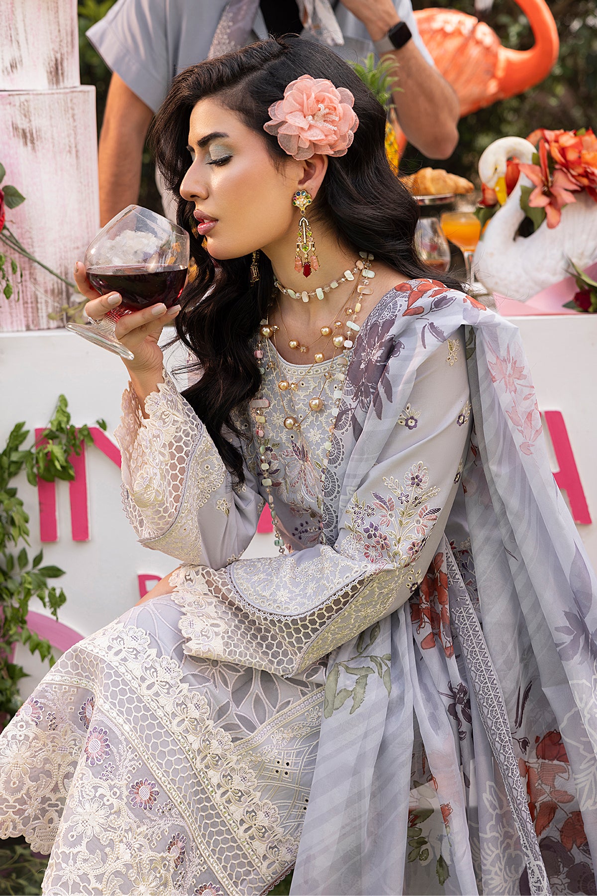 Lilac Embroidered Cotton Salwar Kameez (3-Piece) - Image 4