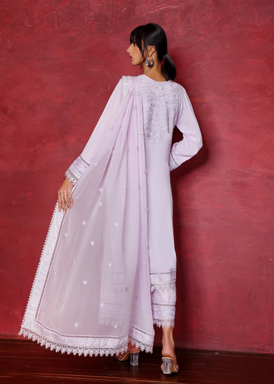 Purple Dori Embroidered Crepe Kurta Set (3-Piece) - Image 3
