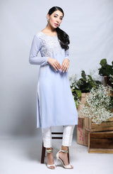 Pakistani Lilac Cutwork Embroidered Midi-Length Tunic (2-Piece) - Image 2