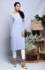 Pakistani Lilac Cutwork Embroidered Midi-Length Tunic (2-Piece) - Image 3