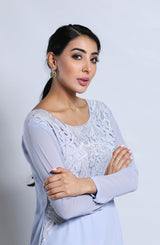 Pakistani Lilac Cutwork Embroidered Midi-Length Tunic (2-Piece) - Image 5