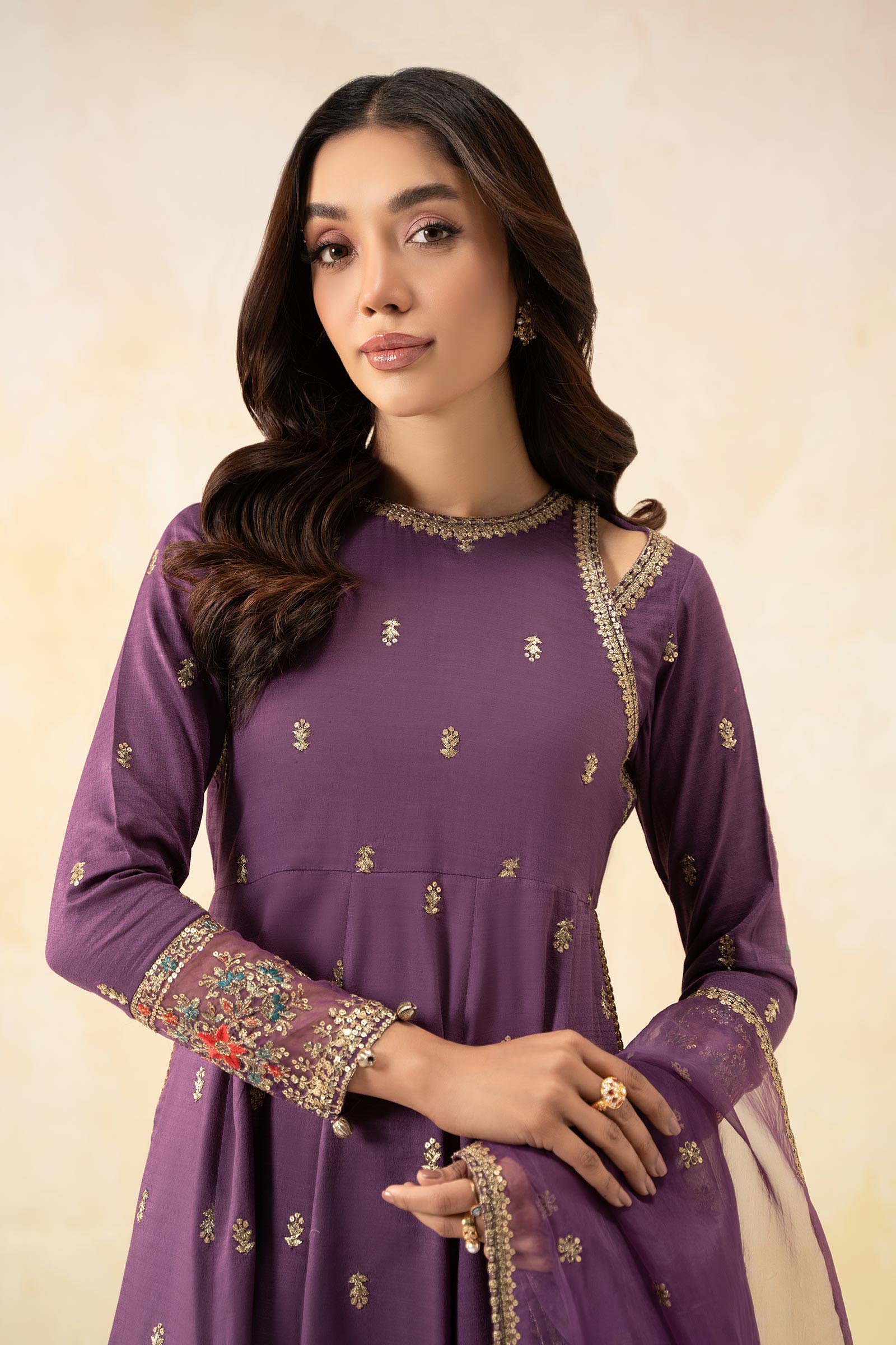 Pakistani Purple Embroidered Dobby Lawn Salwar Kameez (3-Piece) - Image 2