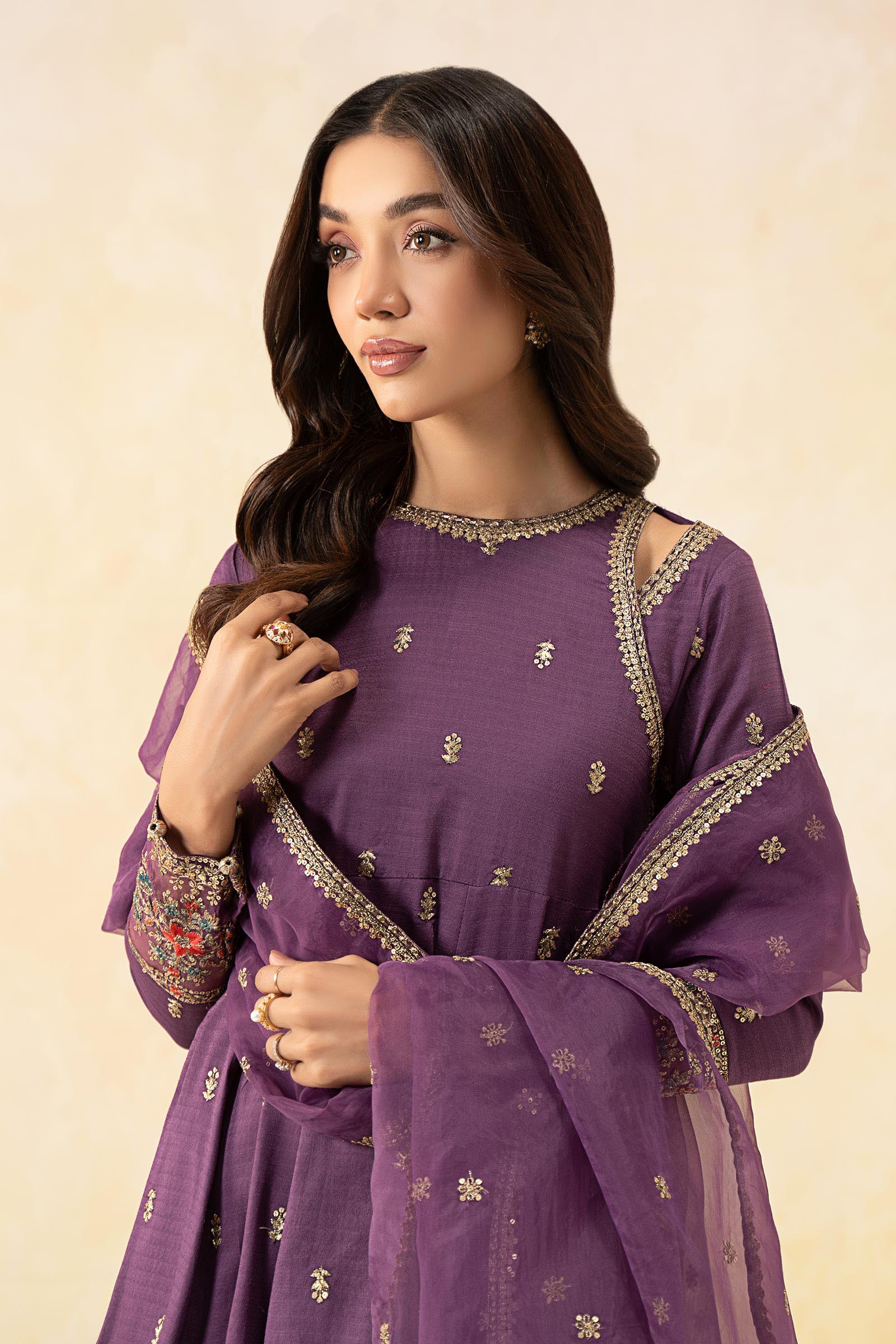 Pakistani Purple Embroidered Dobby Lawn Salwar Kameez (3-Piece) - Image 3