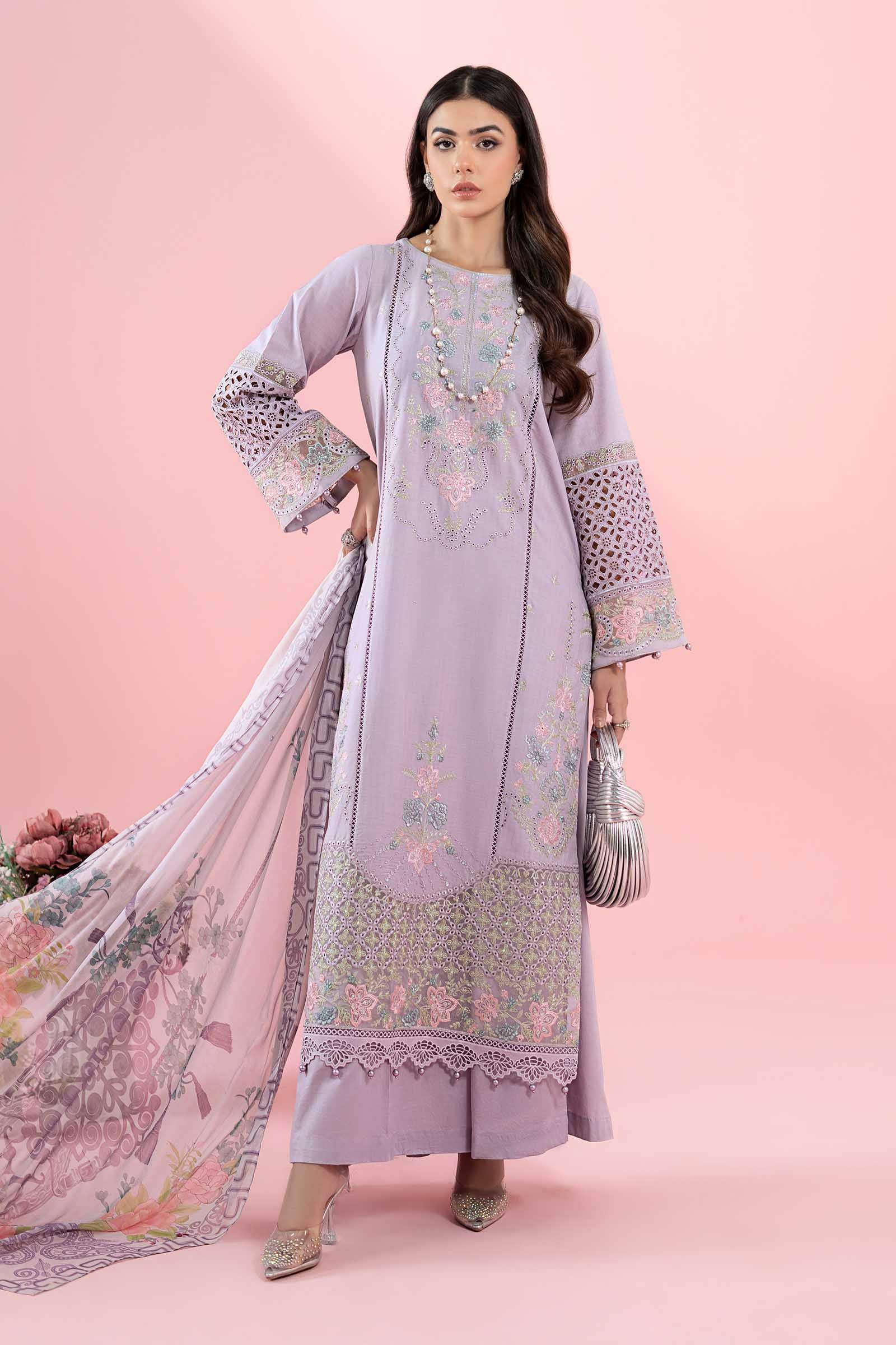 Pakistani Lilac Embroidered Dobby Salwar Kameez (3-Piece) - Image 1
