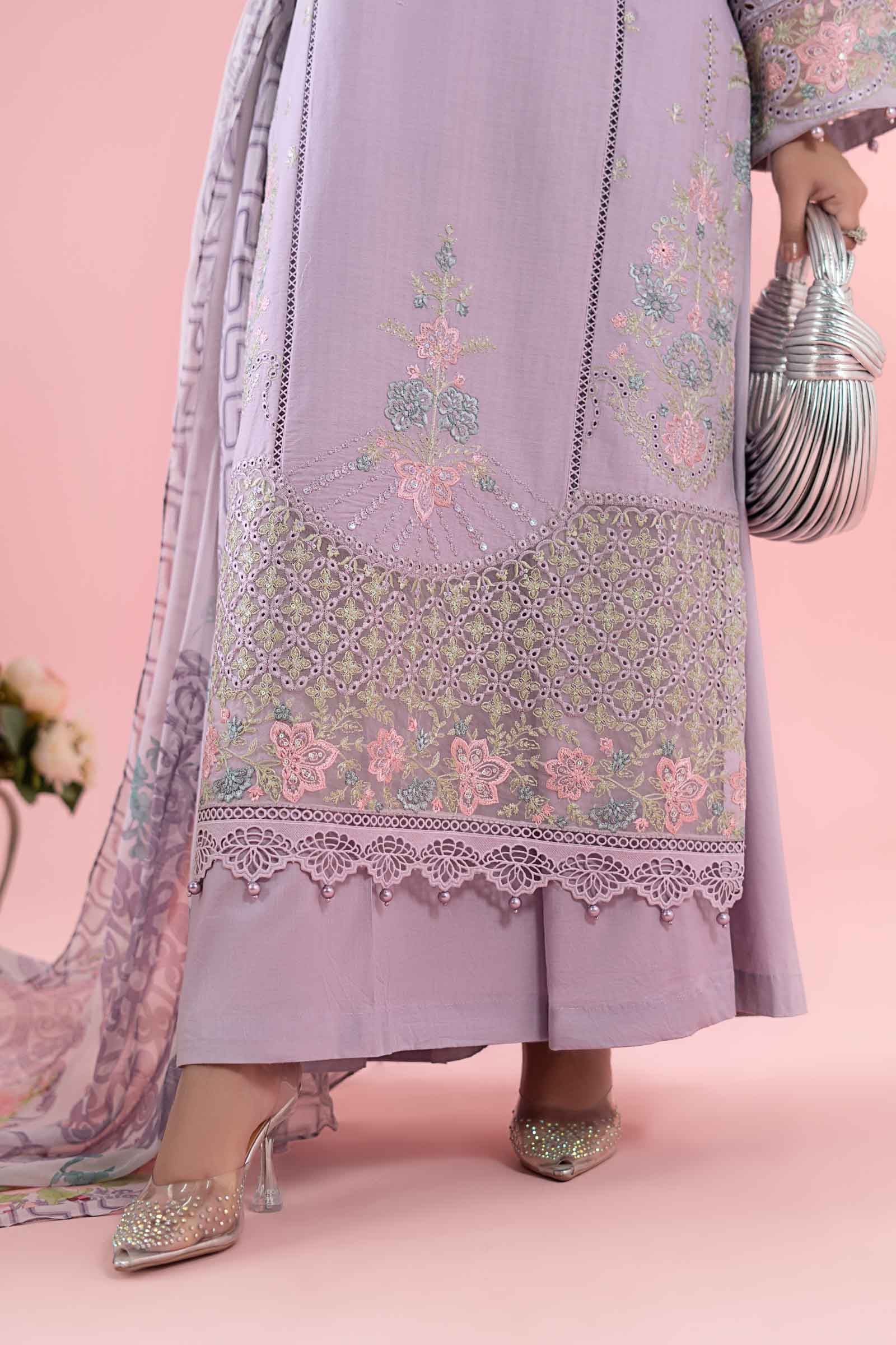 Pakistani Lilac Embroidered Dobby Salwar Kameez (3-Piece) - Image 4