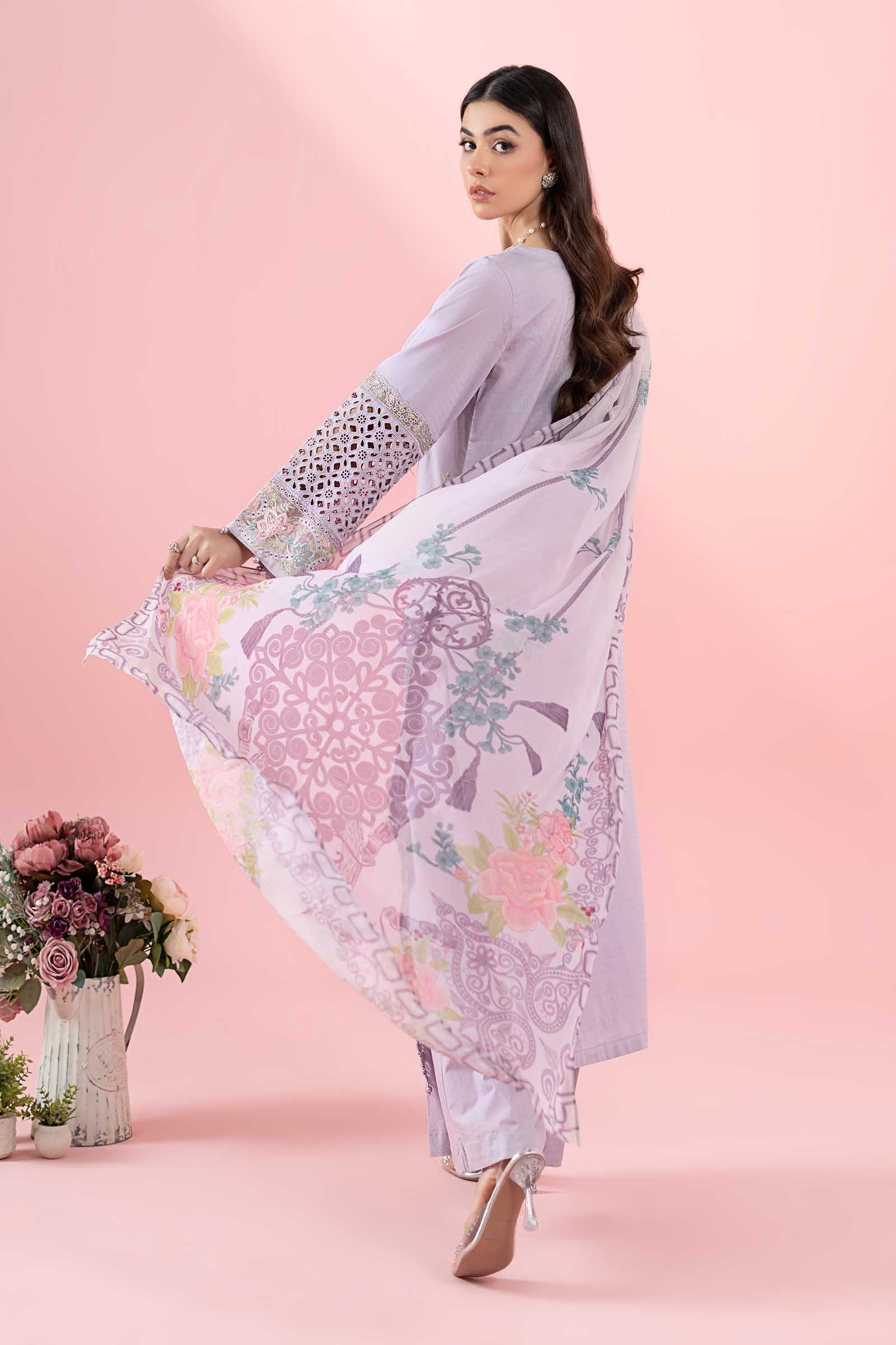 Pakistani Lilac Embroidered Dobby Salwar Kameez (3-Piece) - Image 7