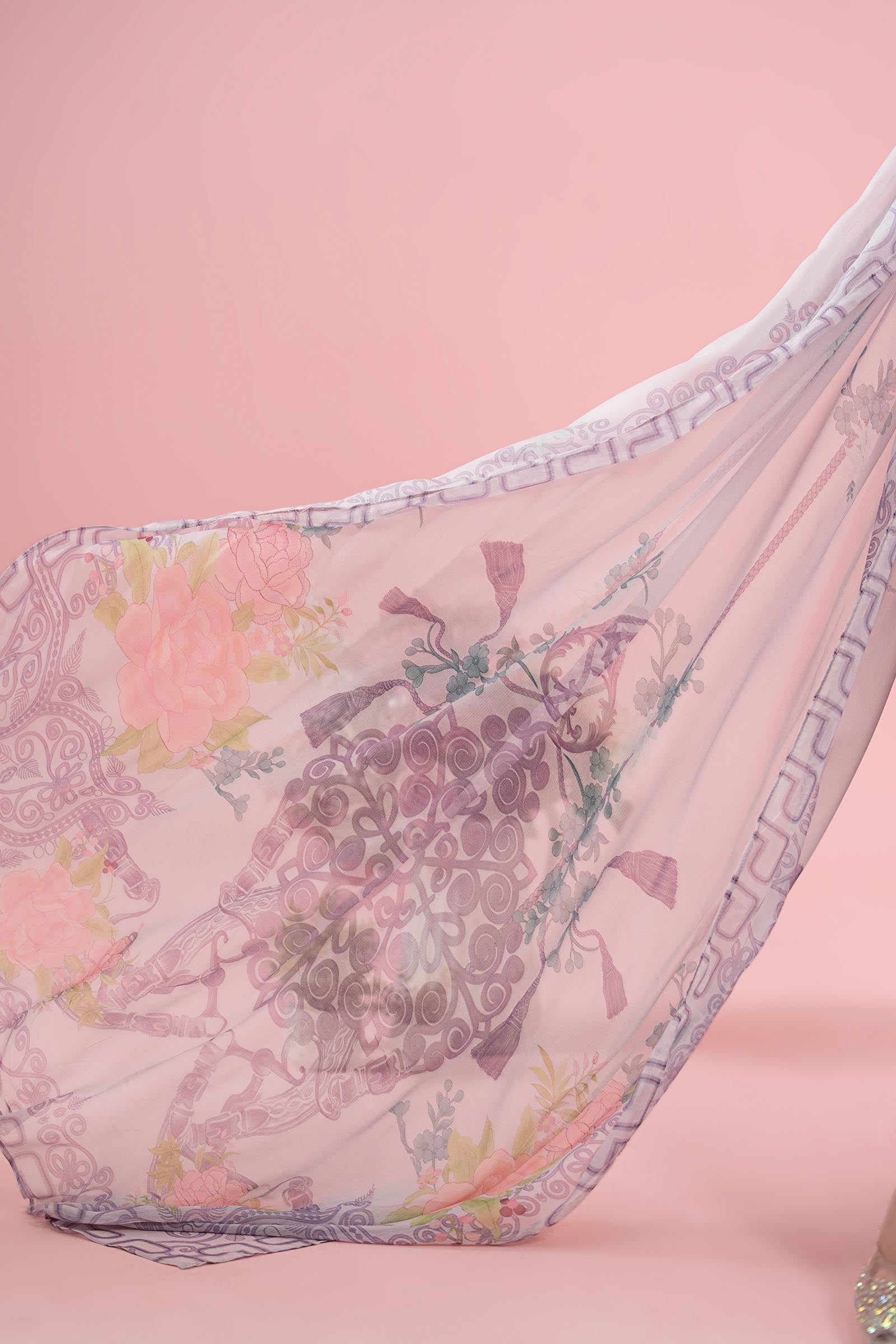 Pakistani Lilac Embroidered Dobby Salwar Kameez (3-Piece) - Image 8