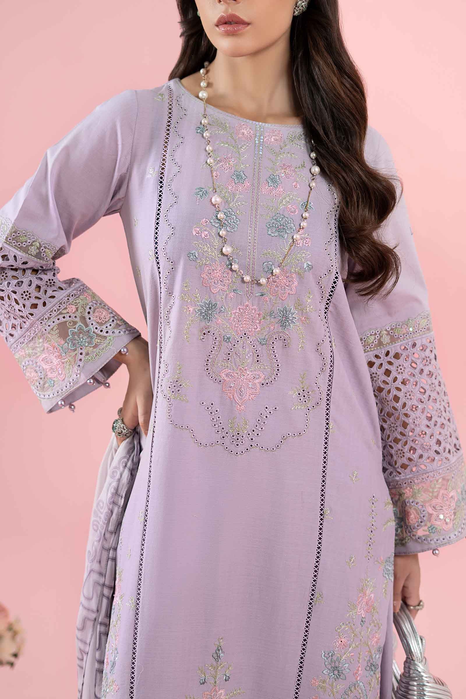 Pakistani Lilac Embroidered Dobby Salwar Kameez (3-Piece) - Image 9