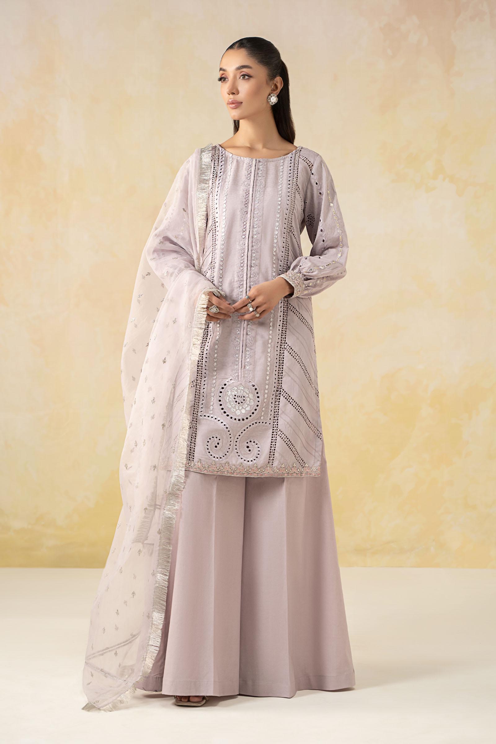 Pakistani Lilac Embroidered Dobby Salwar Kameez (3-Piece) - Image 1