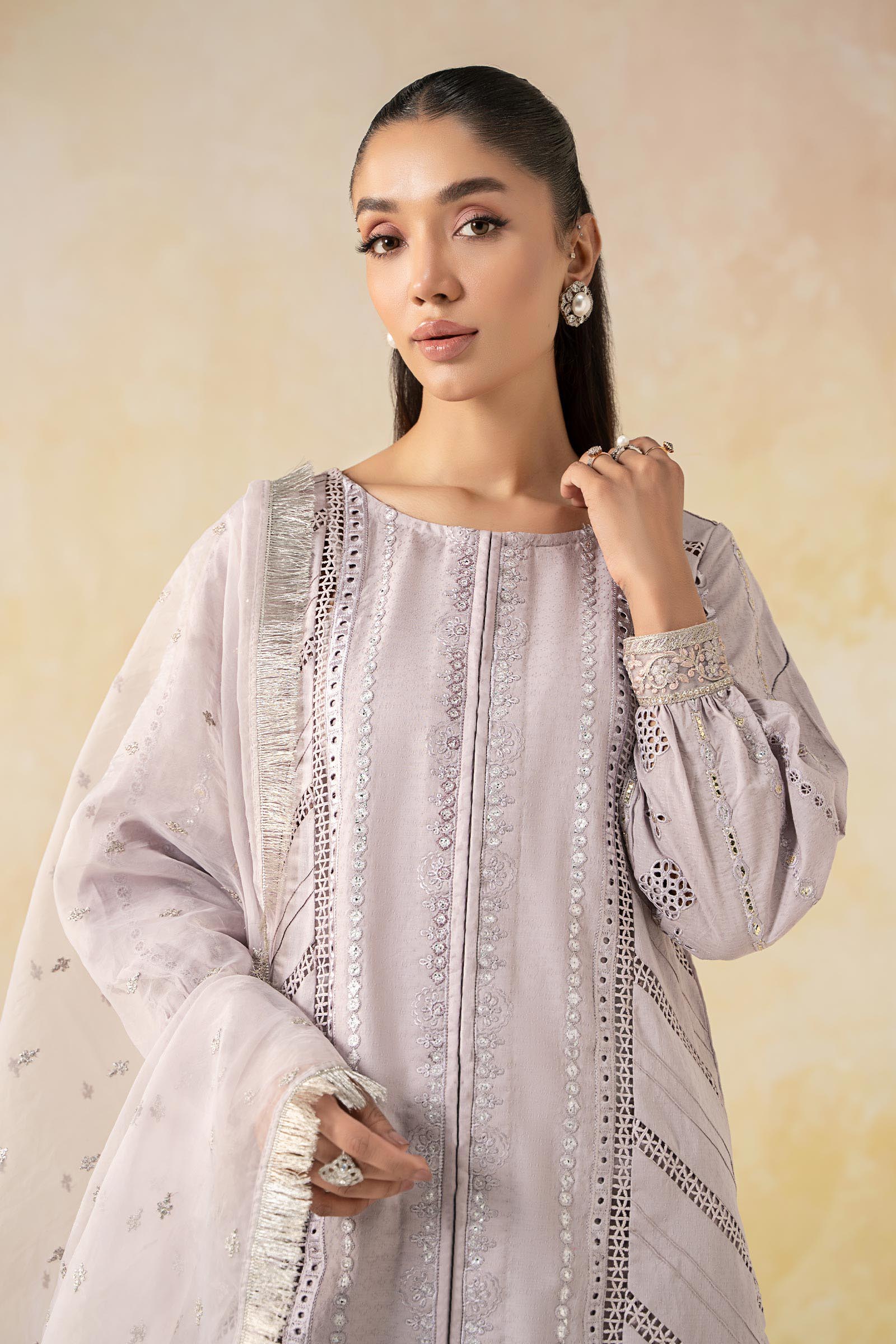 Pakistani Lilac Embroidered Dobby Salwar Kameez (3-Piece) - Image 2