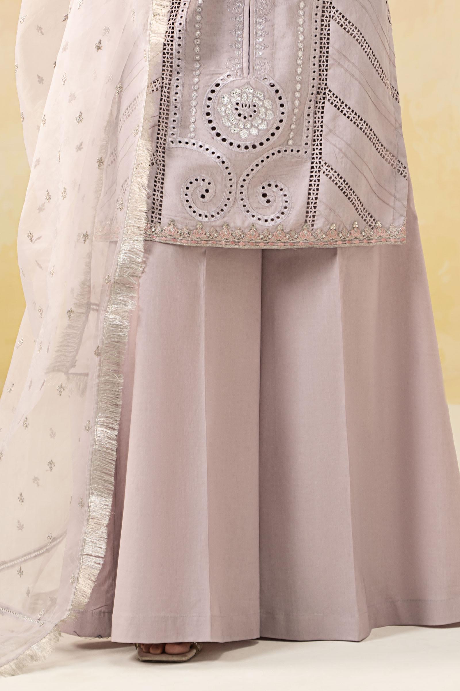 Pakistani Lilac Embroidered Dobby Salwar Kameez (3-Piece) - Image 4