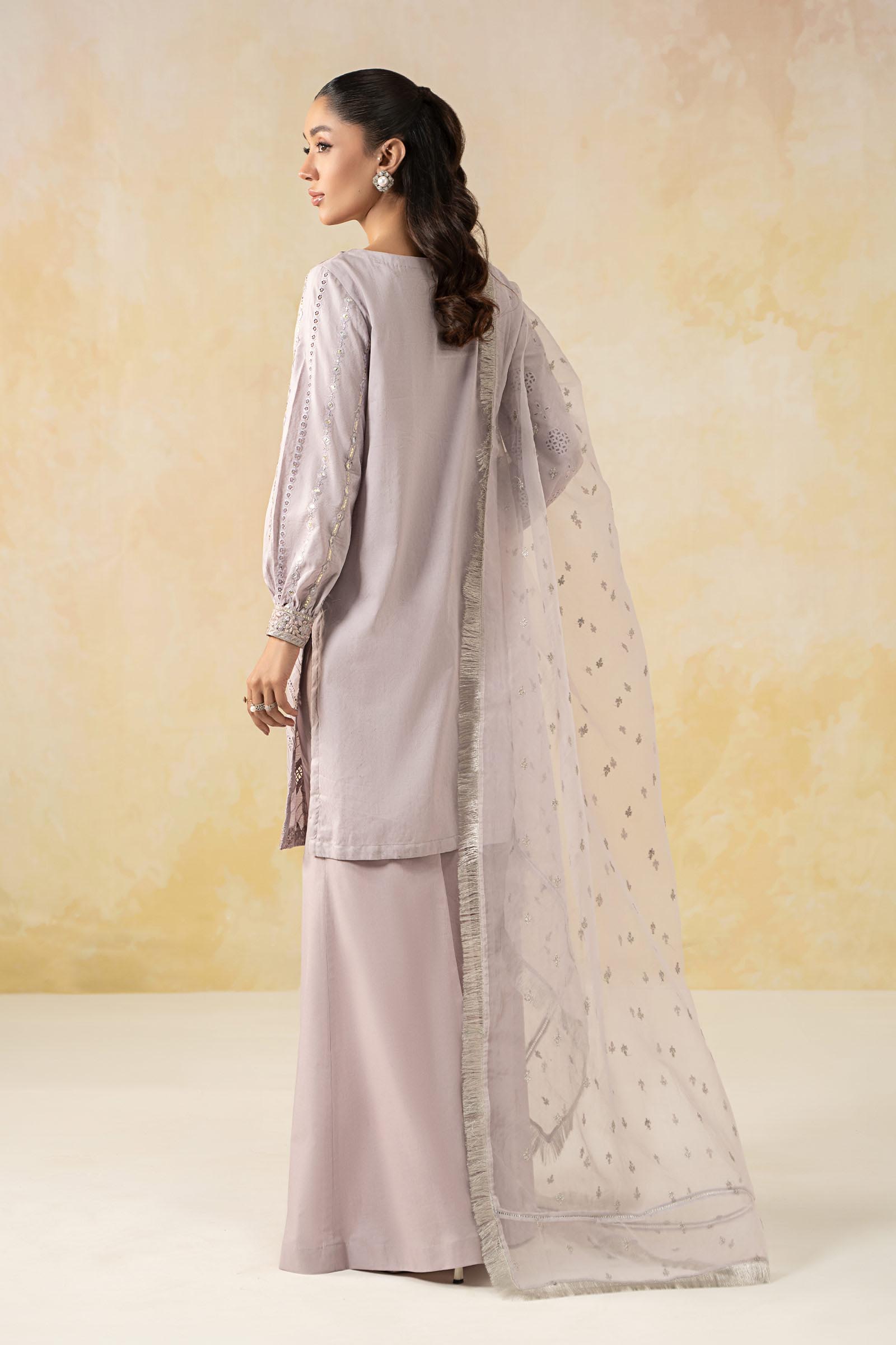 Pakistani Lilac Embroidered Dobby Salwar Kameez (3-Piece) - Image 5