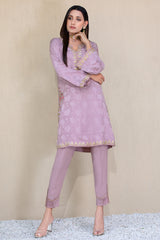 Lilac Embroidered Embossed Silk Kurta & Pants (2-Piece) - Image 2