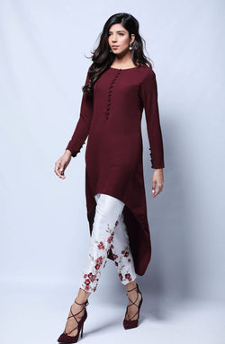 Plum 3D Floral Embroidered Georgette Chiffon Tunic (2-Piece) - Image 1