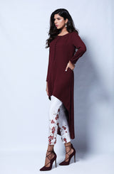 Plum 3D Floral Embroidered Georgette Chiffon Tunic (2-Piece) - Image 3