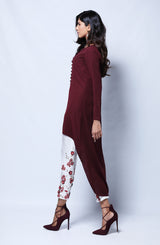 Plum 3D Floral Embroidered Georgette Chiffon Tunic (2-Piece) - Image 4