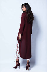 Plum 3D Floral Embroidered Georgette Chiffon Tunic (2-Piece) - Image 5