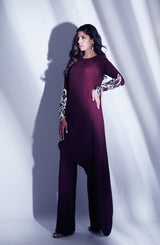 Deep Violet Embroidered Georgette Chiffon Salwar Kameez (2-Piece) - Image 2