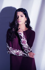 Deep Violet Embroidered Georgette Chiffon Salwar Kameez (2-Piece) - Image 3