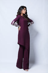 Deep Violet Embroidered Georgette Chiffon Salwar Kameez (2-Piece) - Image 5