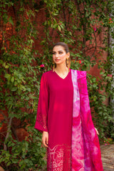 Plum Laser-Cut Georgette Salwar Kameez (3-Piece) - Image 3