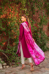 Plum Laser-Cut Georgette Salwar Kameez (3-Piece) - Image 4