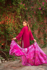 Plum Laser-Cut Georgette Salwar Kameez (3-Piece) - Image 6