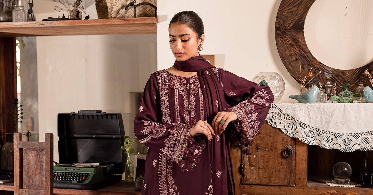 Purple Embroidered Jacquard & Linen 3-Piece Suit - Image 10