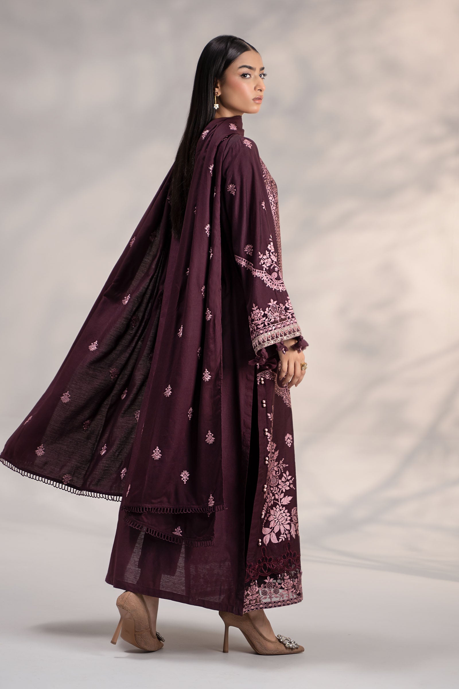 Purple Embroidered Jacquard & Linen 3-Piece Suit - Image 12