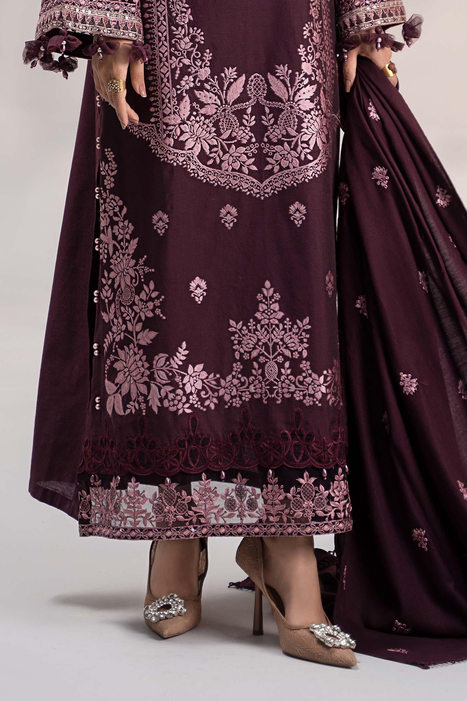 Purple Embroidered Jacquard & Linen 3-Piece Suit - Image 13
