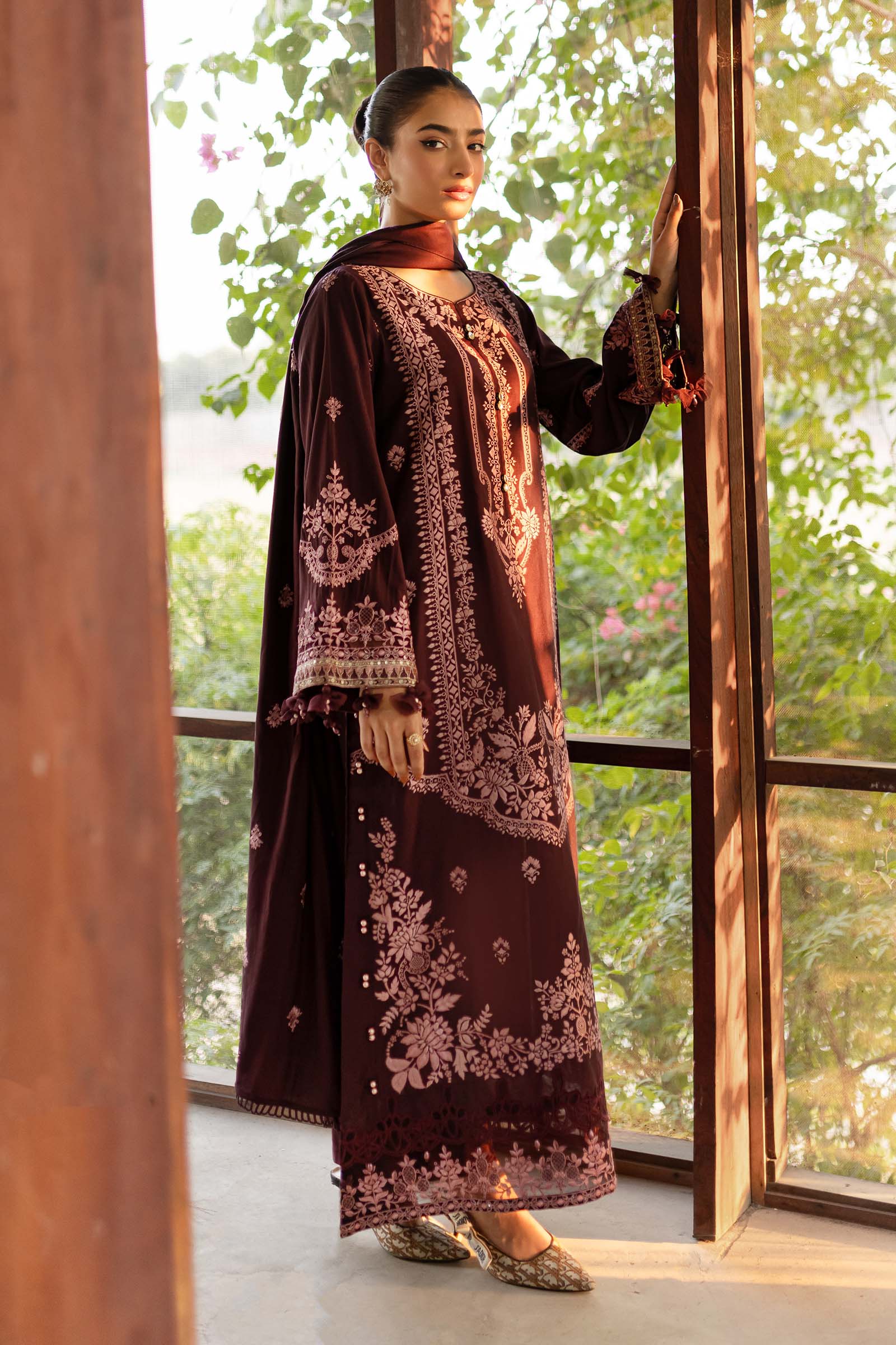 Purple Embroidered Jacquard & Linen 3-Piece Suit - Image 6