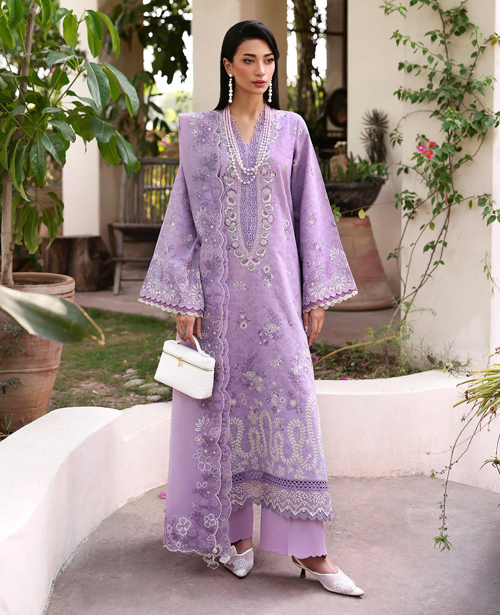 Lilac Embroidered Jacquard Salwar Kameez (3-Piece) - Image 1