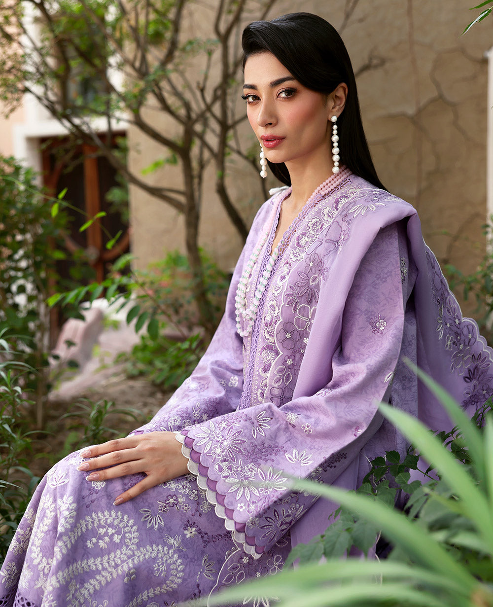 Lilac Embroidered Jacquard Salwar Kameez (3-Piece) - Image 3
