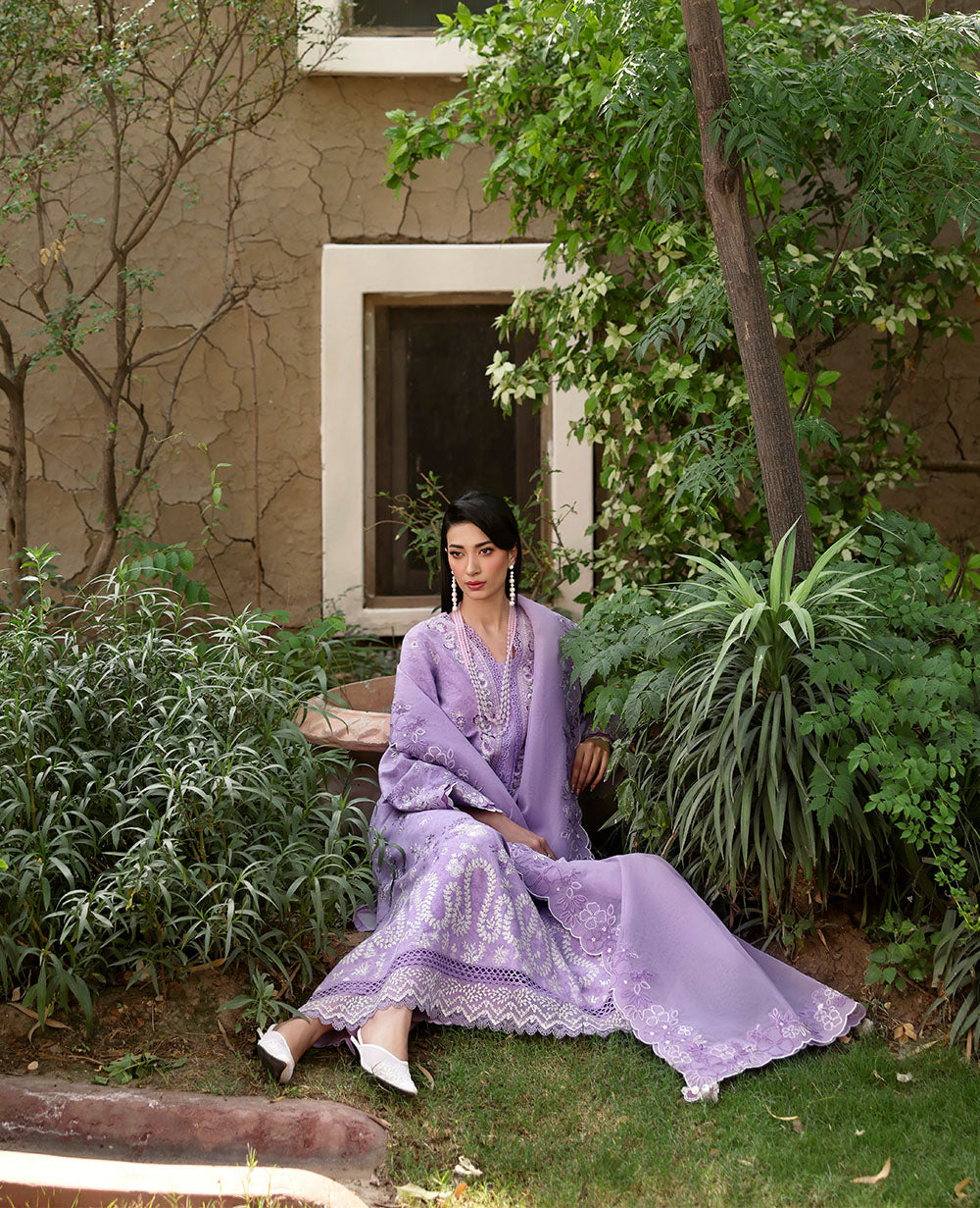 Lilac Embroidered Jacquard Salwar Kameez (3-Piece) - Image 4