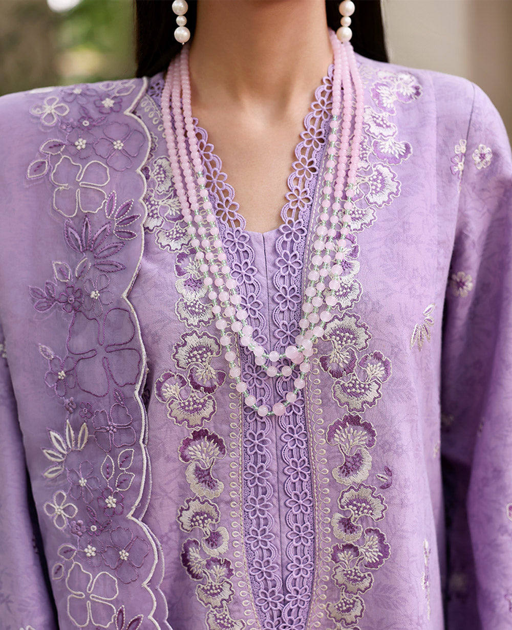 Lilac Embroidered Jacquard Salwar Kameez (3-Piece) - Image 5