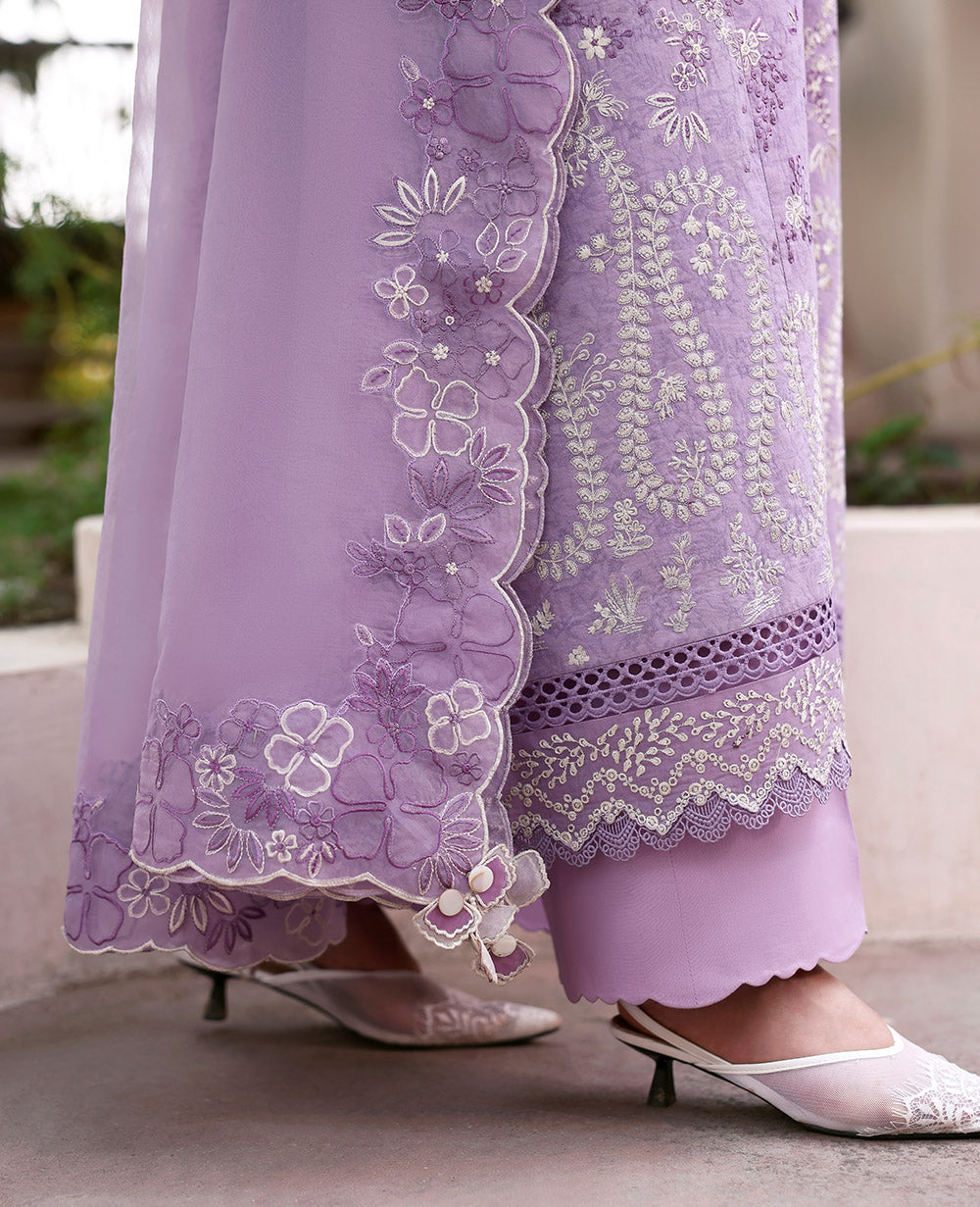 Lilac Embroidered Jacquard Salwar Kameez (3-Piece) - Image 7