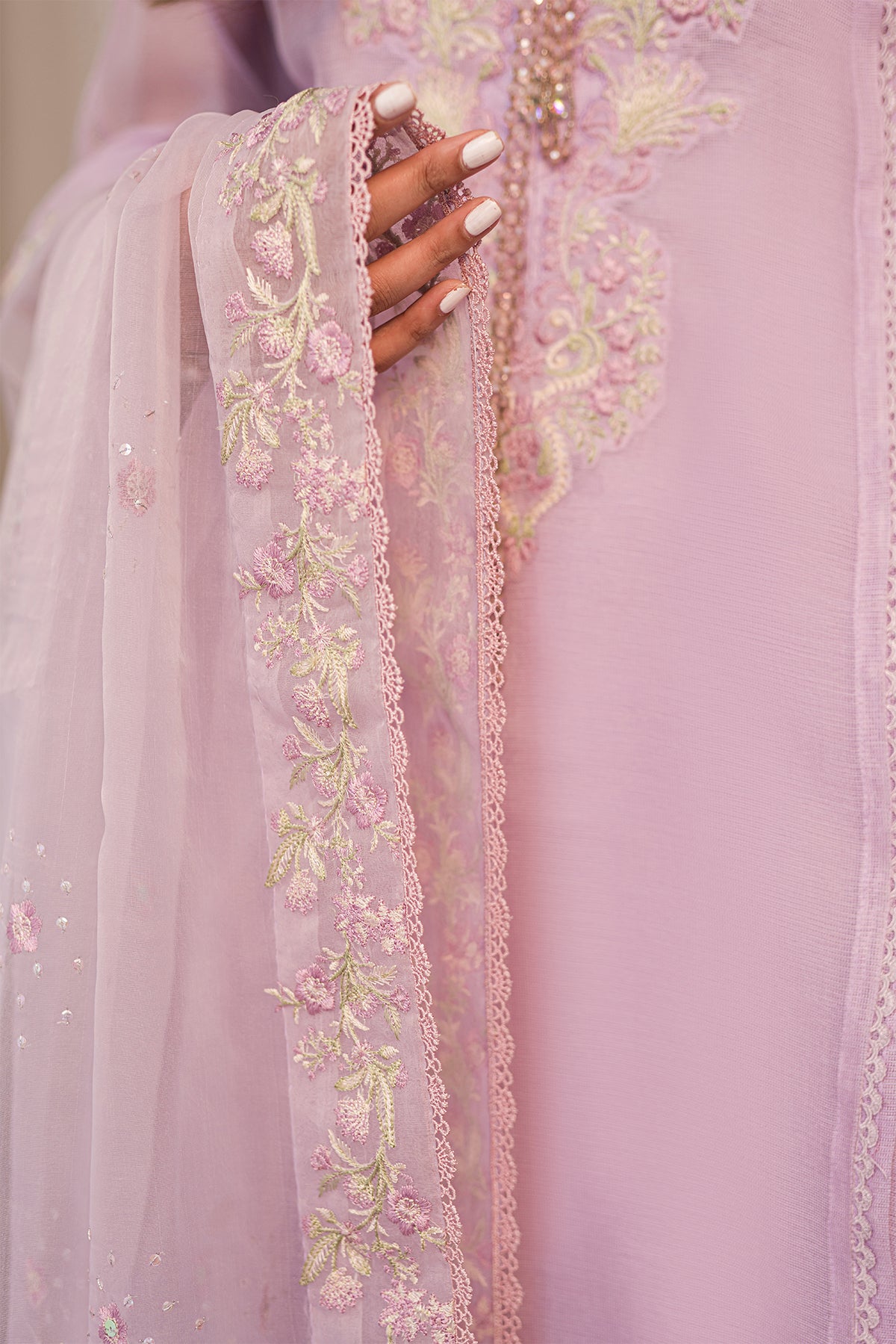 Lilac Embroidered Khaadi Net 3-Piece Suit - Image 4