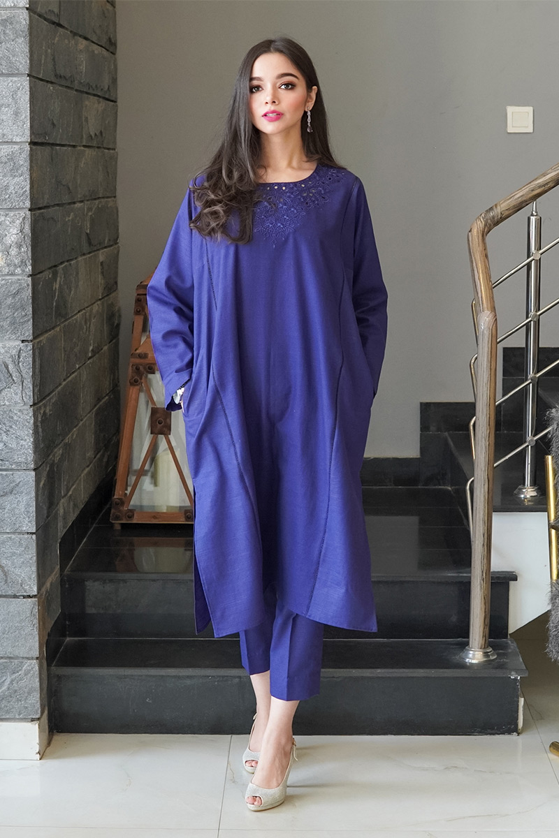 Purple Cutwork Khaddar Salwar Kameez (2-Piece) - Image 1