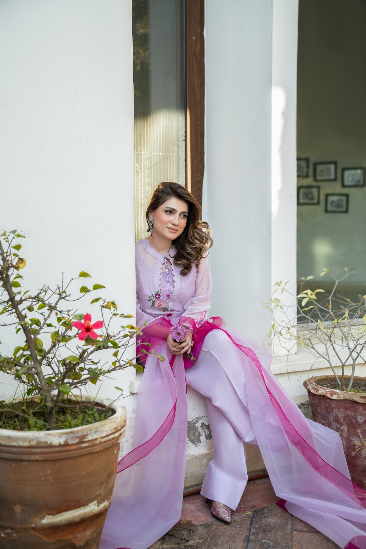 Lilac Appliqué Khadi Net Salwar Kameez (3-Piece) - Image 8